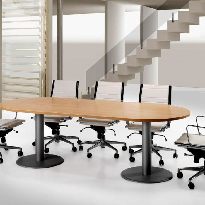 Euro-mesa-de-juntas-para-oficina-1 ovalada con pies metálicos color gris oscuro