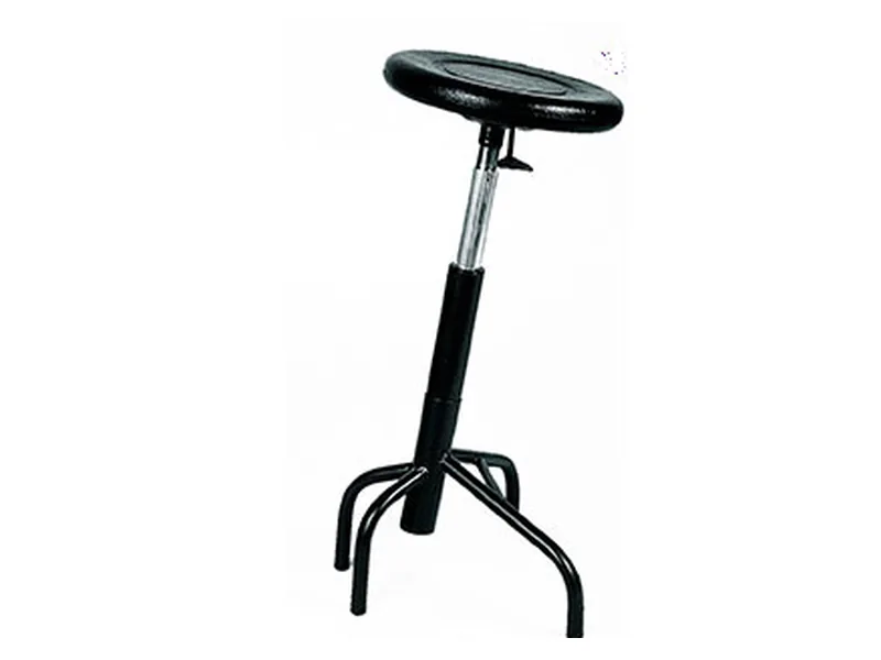 Taburete industrial de trabajo SK con asiento redondo, columna alta y patas de acero con tapones